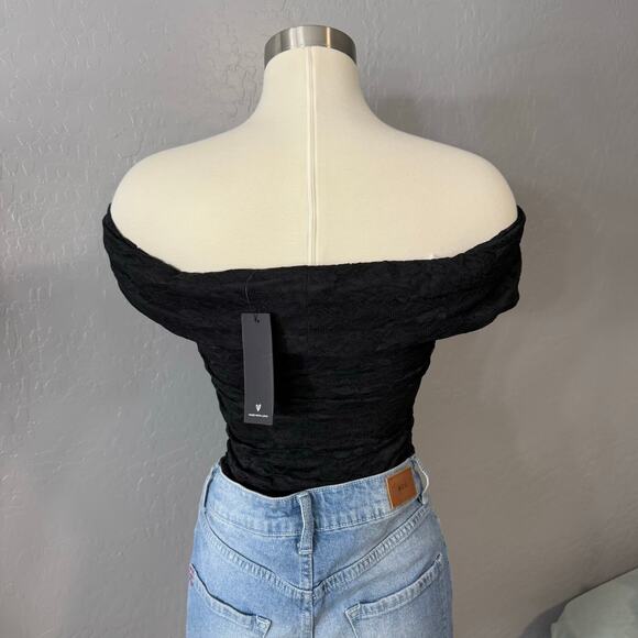 Lulus Sultry Whimsy Black Lace Off-the-Shoulder Bodysuit, Small, 2495831 - Picture 2 of 8